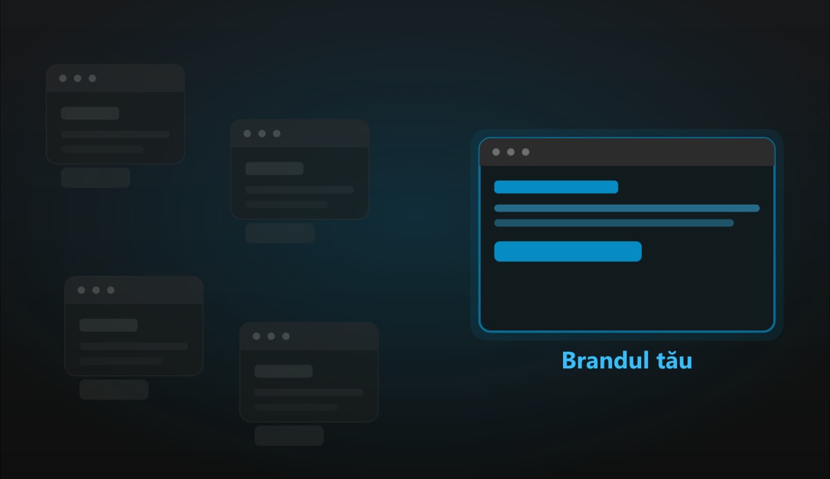 Un website de brand, distinct, care iese în evidență printre mai multe site-uri identice construite pe template