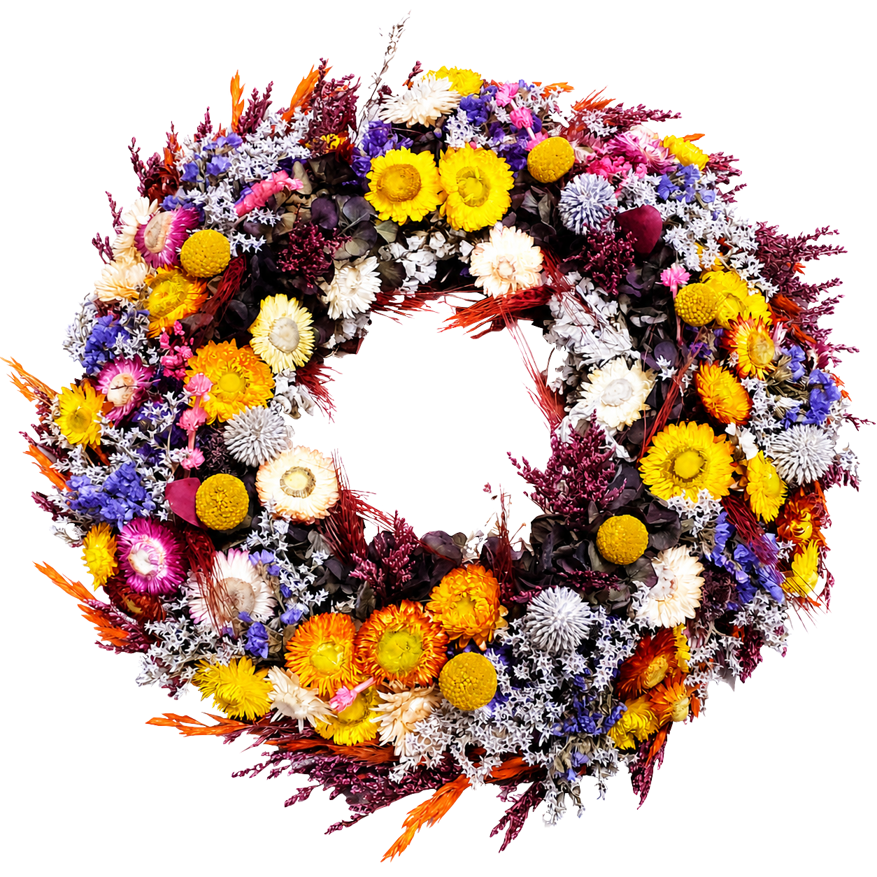 Coroană funerară cu flori uscate și plante criogenate, 30–40 cm – Floraria Mariei