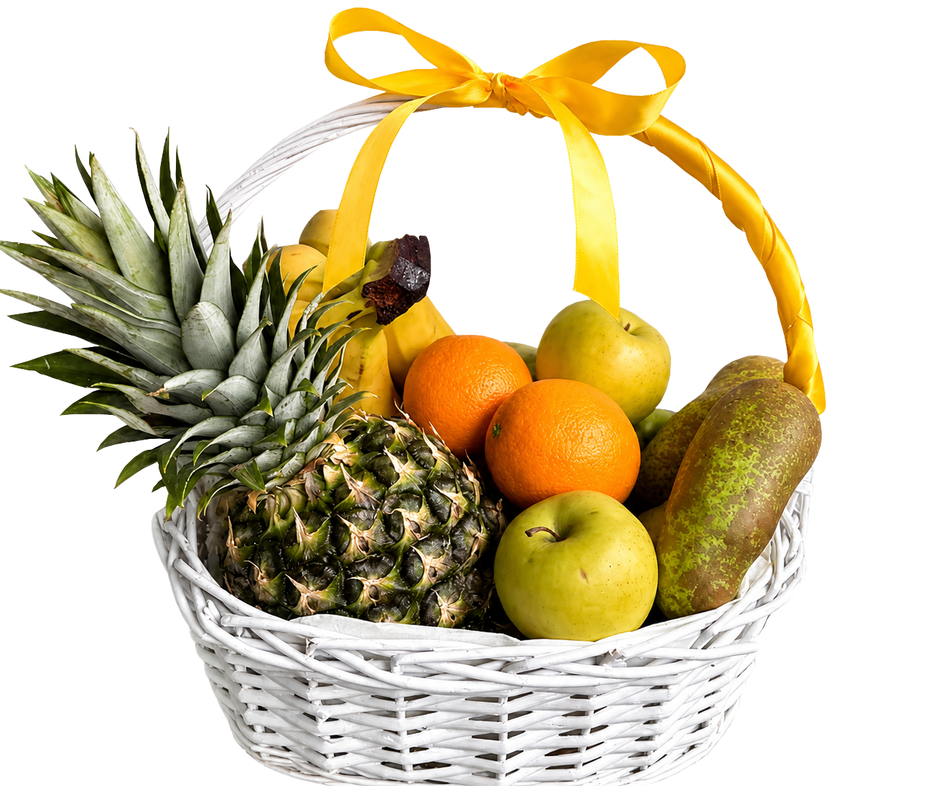 Coș cu fructe mediu (ananas, banane, portocale, mere verzi, pere) – Floraria Mariei