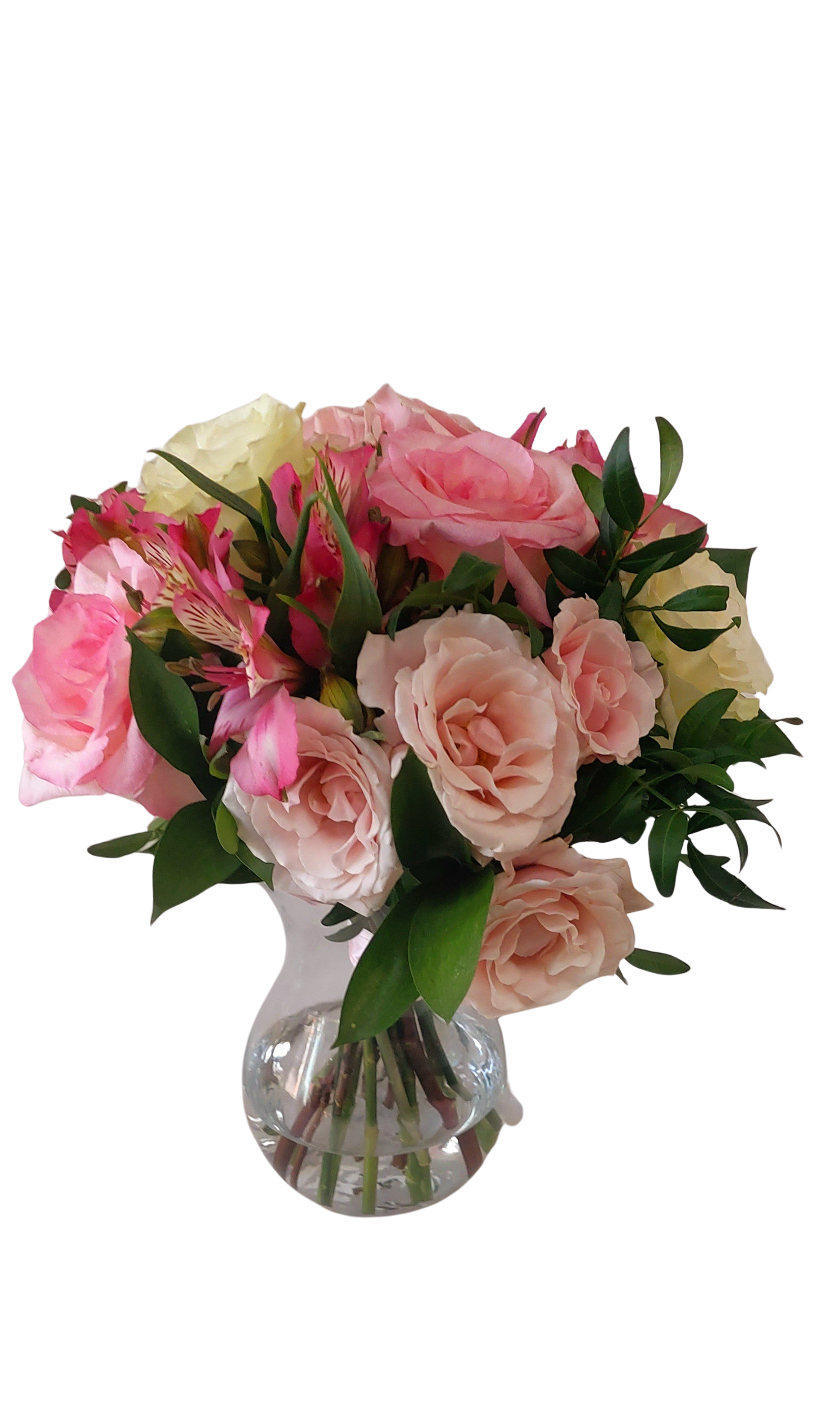 Buchet de cununie în tonuri de roz și alb – trandafiri, alstroemeria și minirose - imagine 2