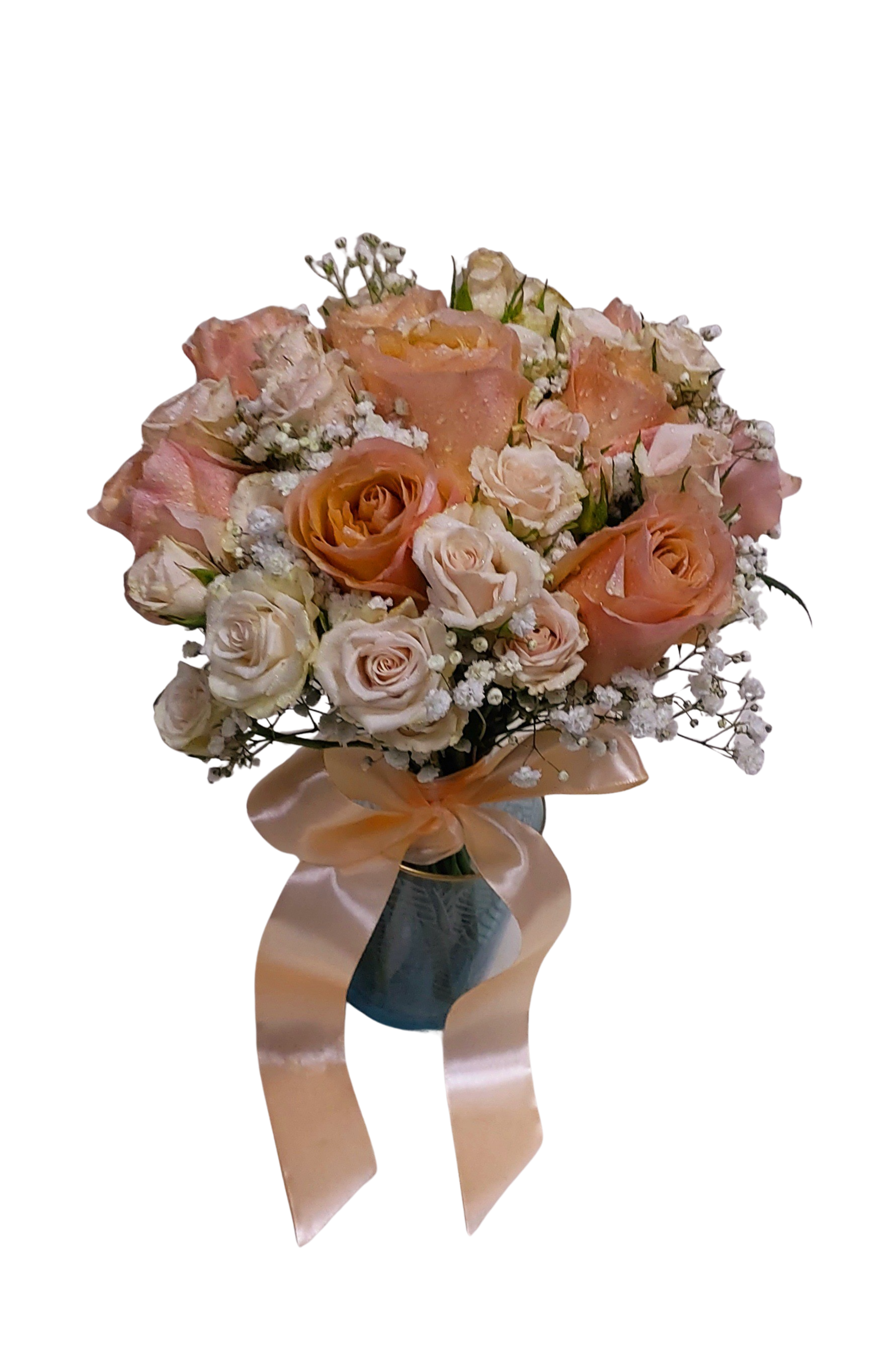 Buchet de cununie cu trandafiri, minirose și gipsophila – Floraria Mariei - imagine 2