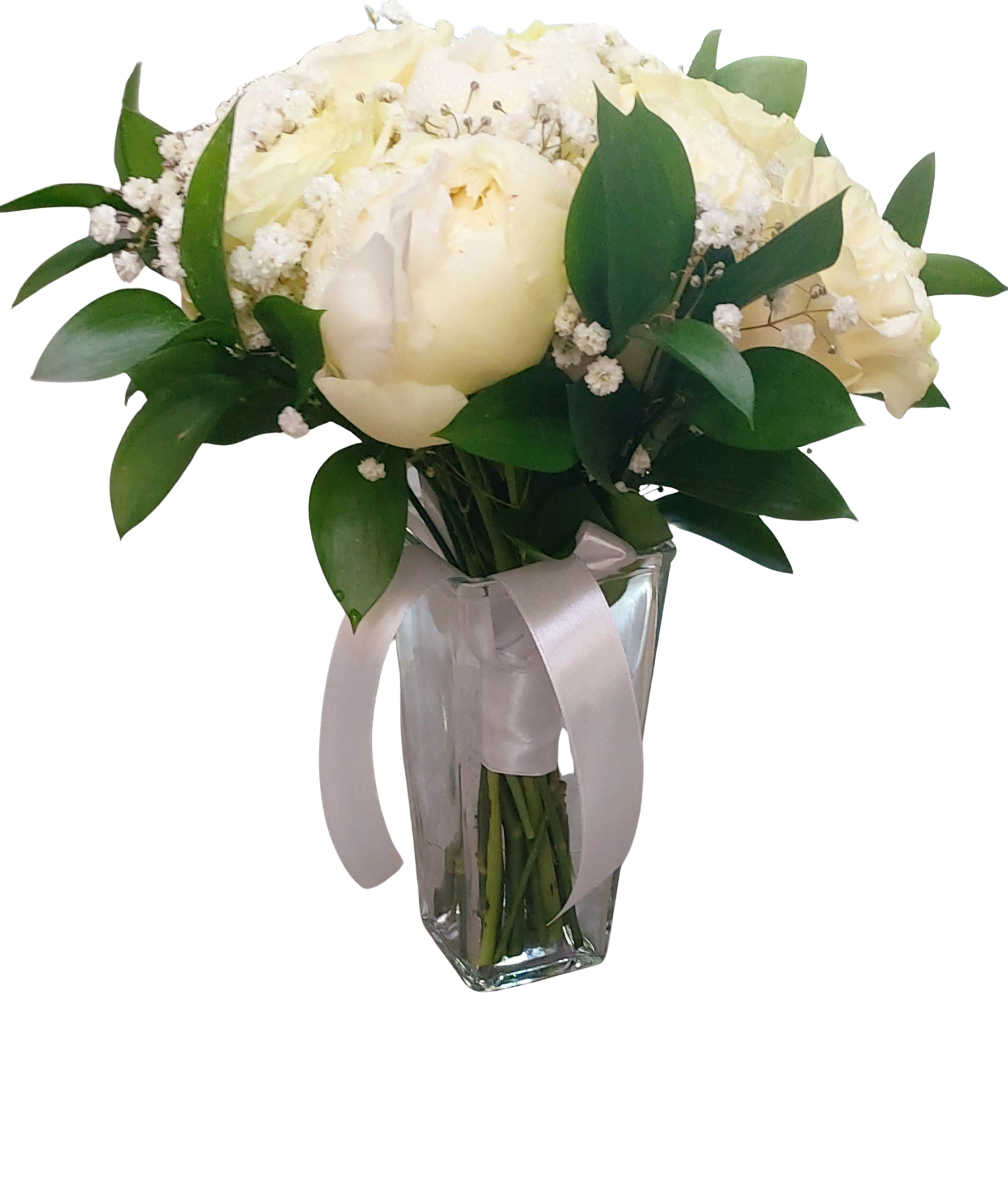 Buchet de cununie cu bujori și trandafiri albi, cu gipsophila – Floraria Mariei - imagine 2