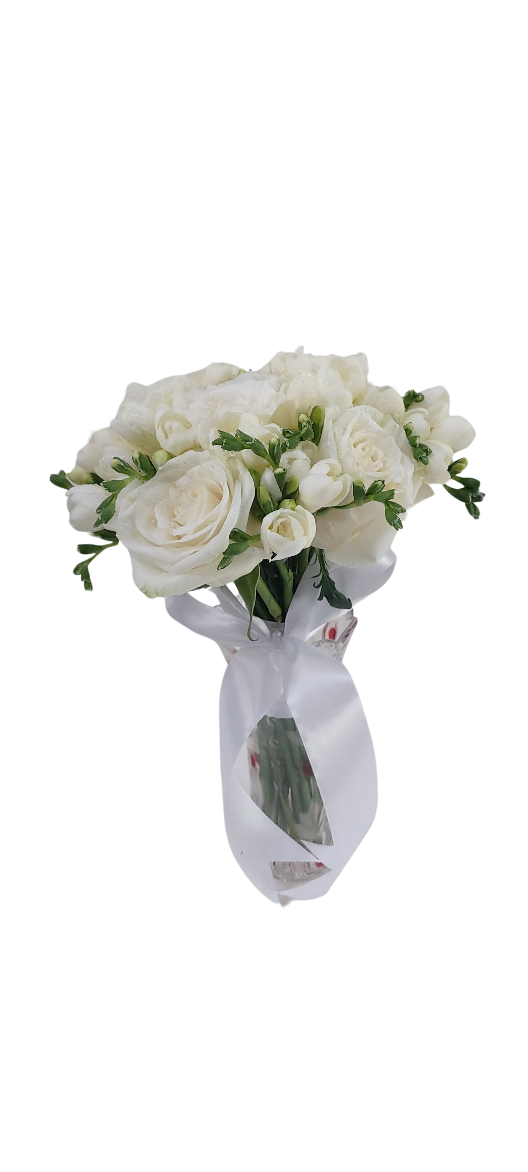 Buchet de cununie cu trandafiri și frezii albe – Floraria Mariei - imagine 2