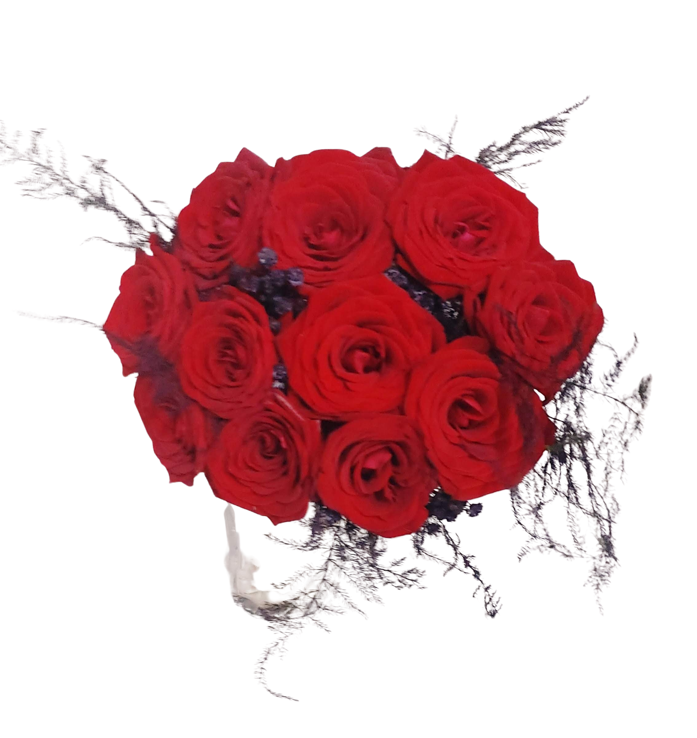 Buchet de cununie cu trandafiri roșii și verdeață neagră – Floraria Mariei - imagine 2