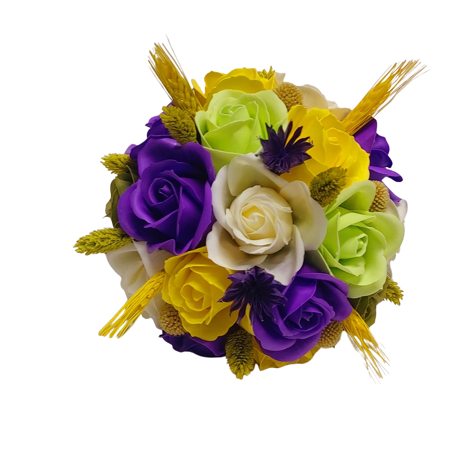 Buchet de cununie cu trandafiri din săpun și spice de grâu – Floraria Mariei