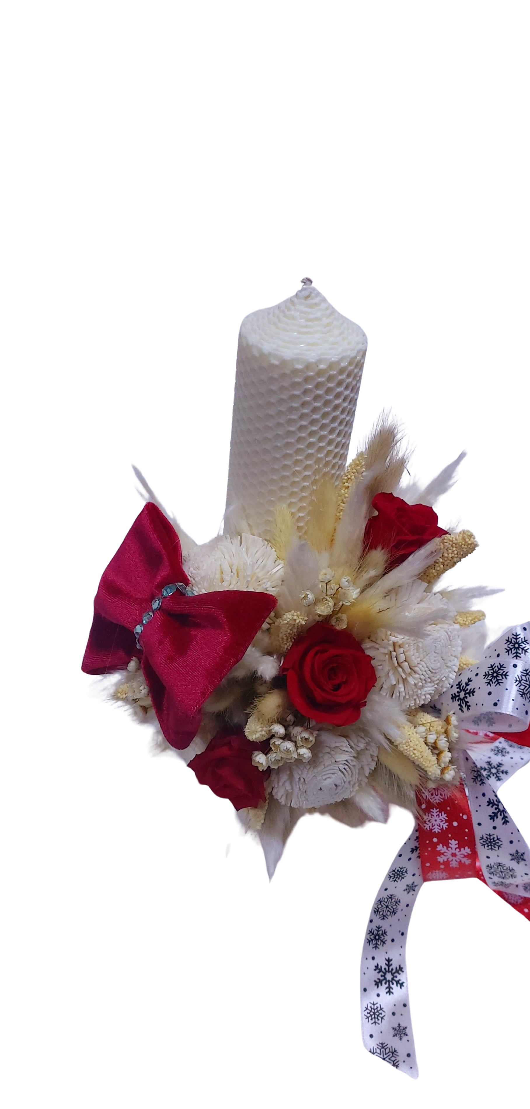 Lumânare de botez din ceară naturală, cu flori criogenate și uscate, personalizabilă - imagine 2