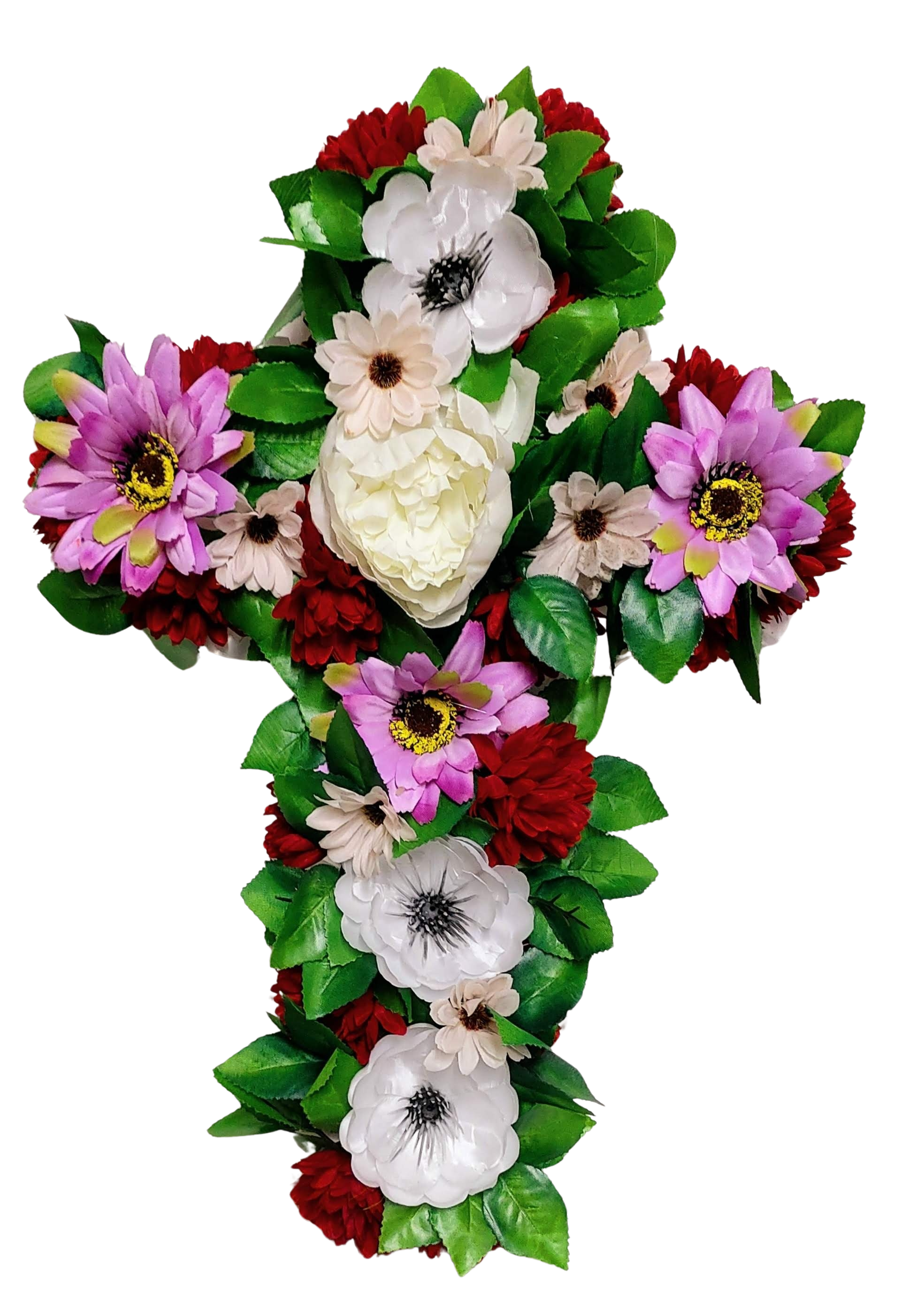 Aranjament funerar în formă de cruce cu flori artificiale realtouch – Floraria Mariei