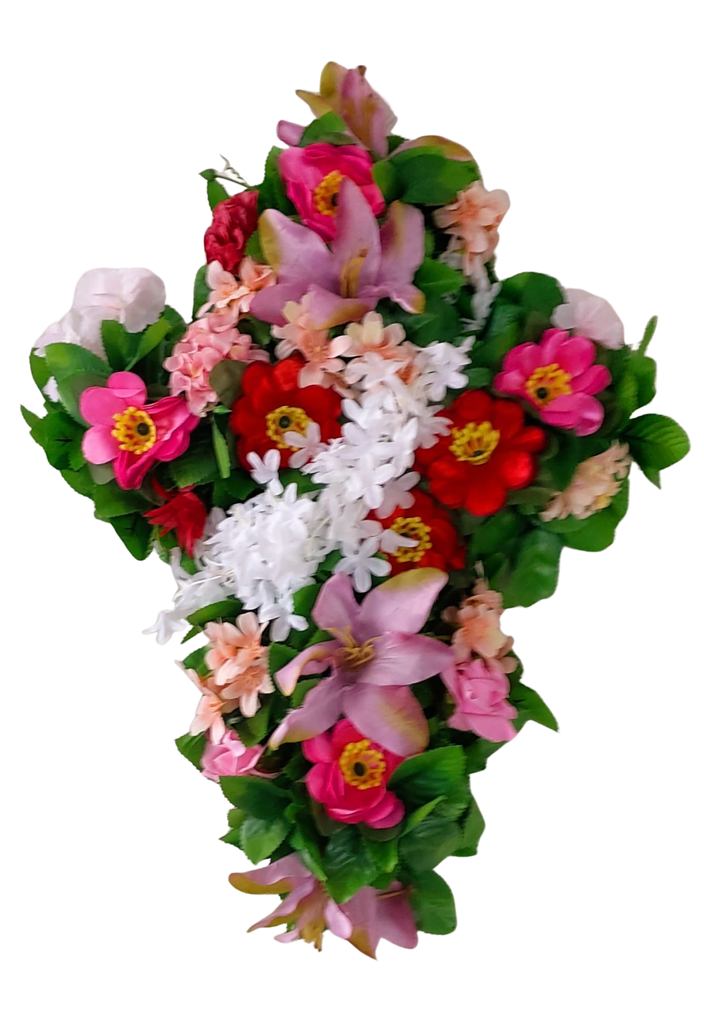 Aranjament funerar în formă de cruce cu flori artificiale realtouch – Floraria Mariei - imagine 3
