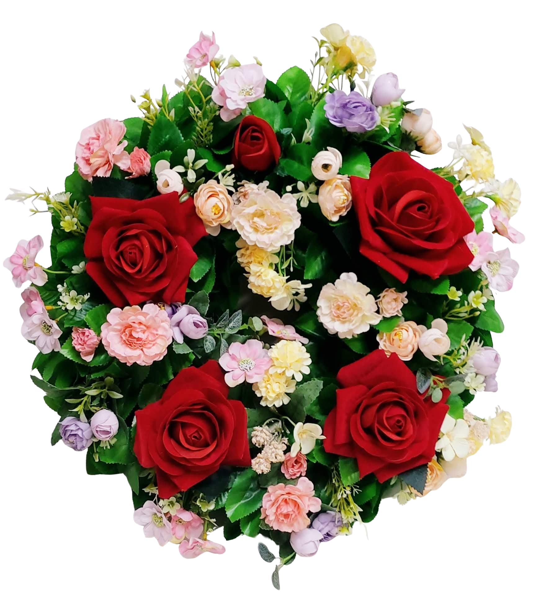 Aranjament funerar rotund mediu din flori artificiale realtouch – Floraria Mariei