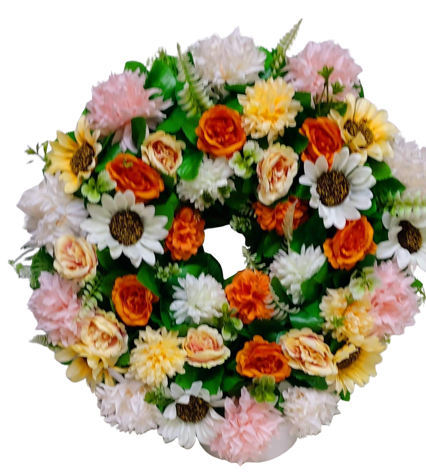 Aranjament funerar rotund mare cu flori artificiale realtouch – Floraria Mariei