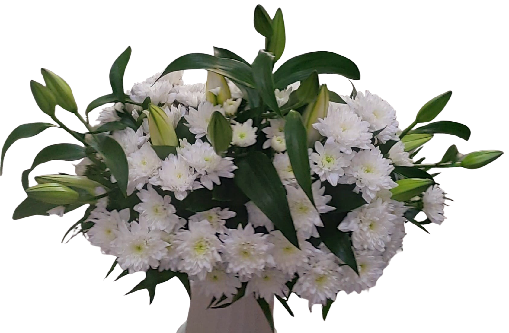 Aranjament Funerar Cu Flori Naturale Oval Mare – crin, trandafiri și crizanteme (50–60 cm) - imagine 2
