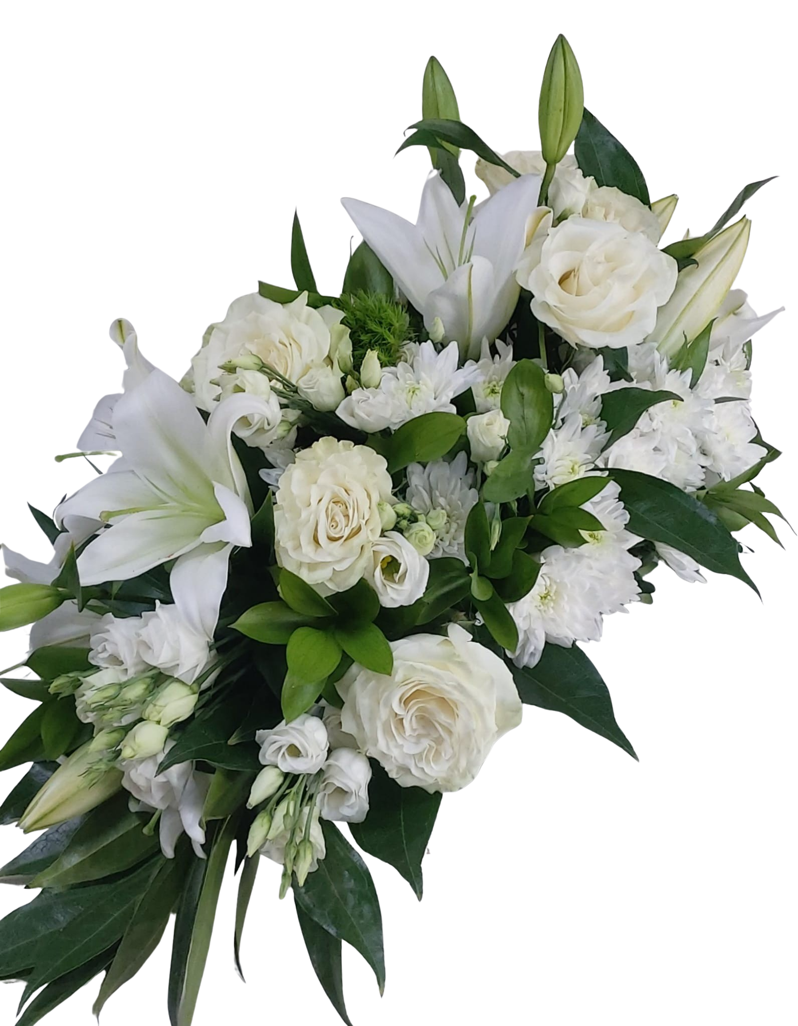 Aranjament funerar curgător pe o parte, flori naturale, 40–50 cm – Floraria Mariei