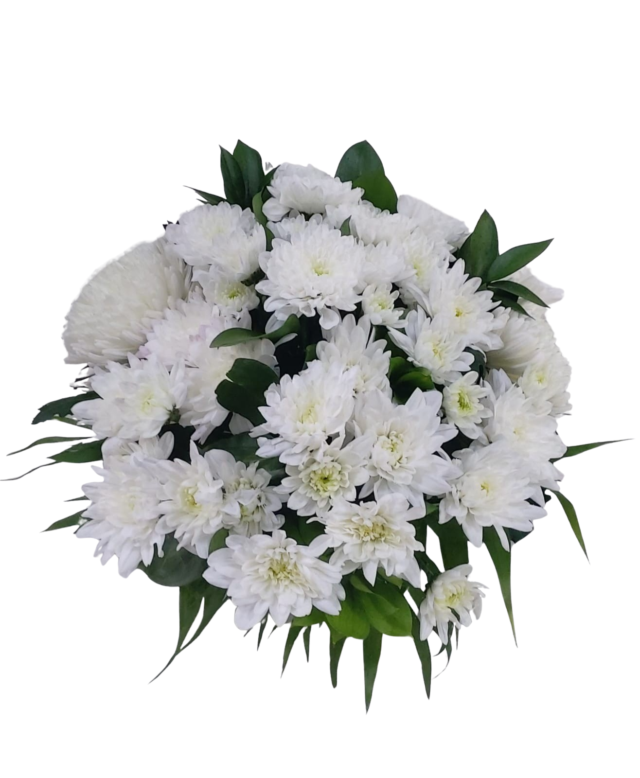 Aranjament Funerar Alb Mic – crizanteme naturale, 20–30 cm | Floraria Mariei - imagine 2
