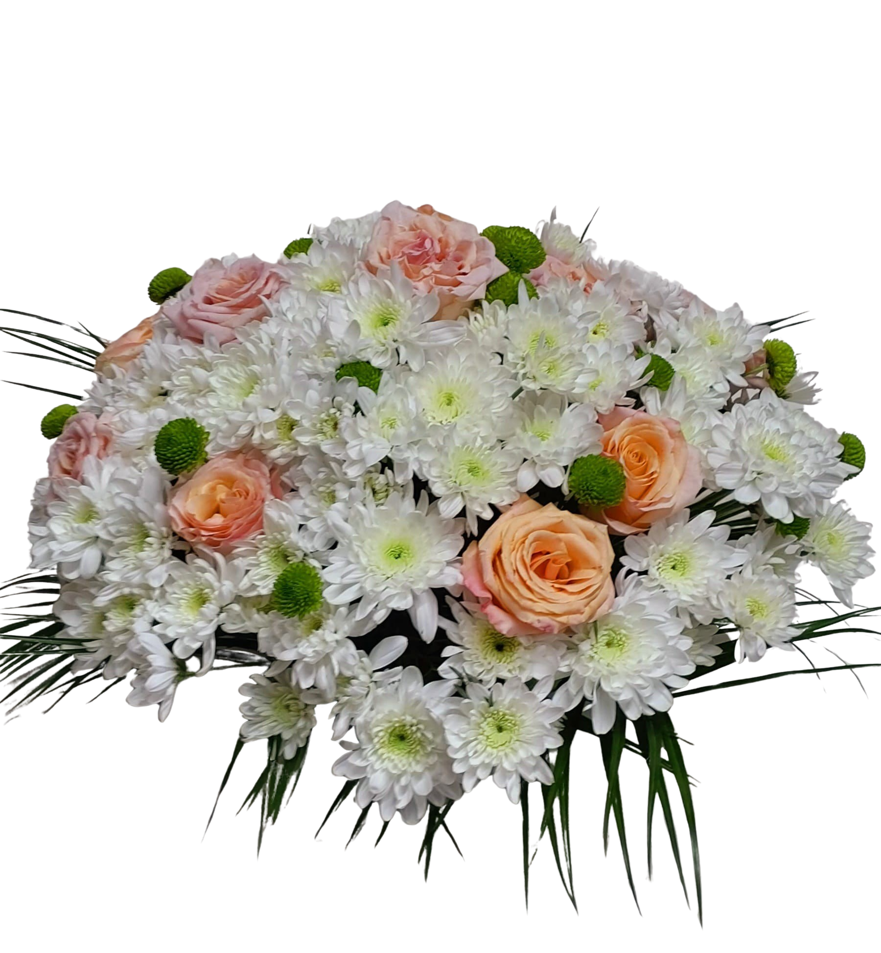Aranjament Funerar Rotund – flori naturale cu trandafiri și crizanteme, 30–40 cm - imagine 2