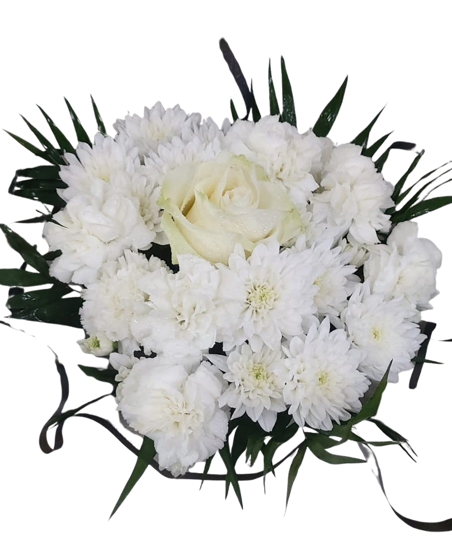 Aranjament Funerar Mic Floraria Mariei cu crizanteme și trandafiri (20–30 cm)