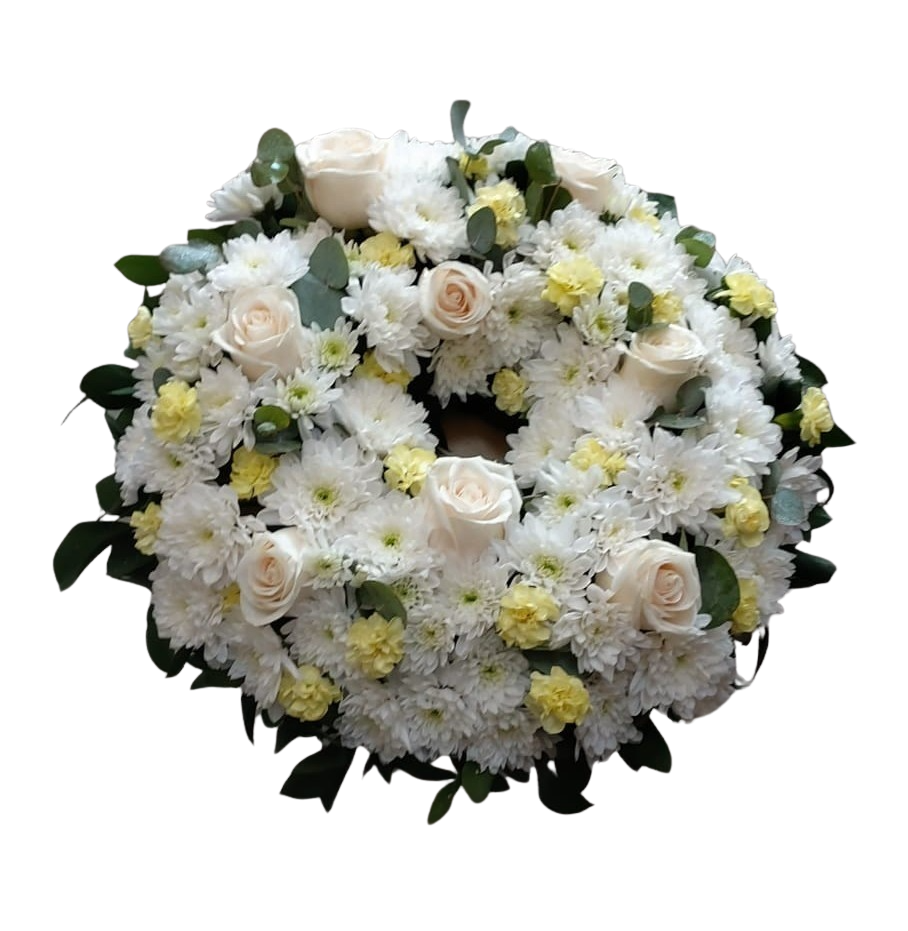 Coroană funerară rotundă în culori pastel, 35–45 cm – Floraria Mariei - imagine 2