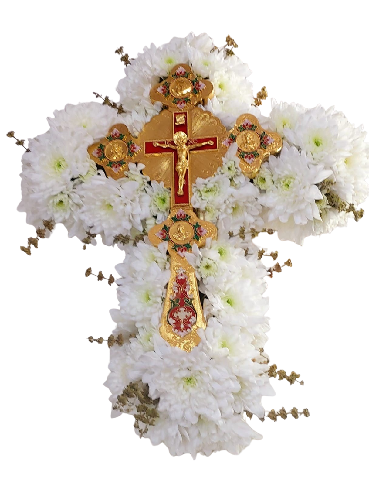 Cruce funerară din burete cu flori naturale (40–50 cm) – Floraria Mariei - imagine 2