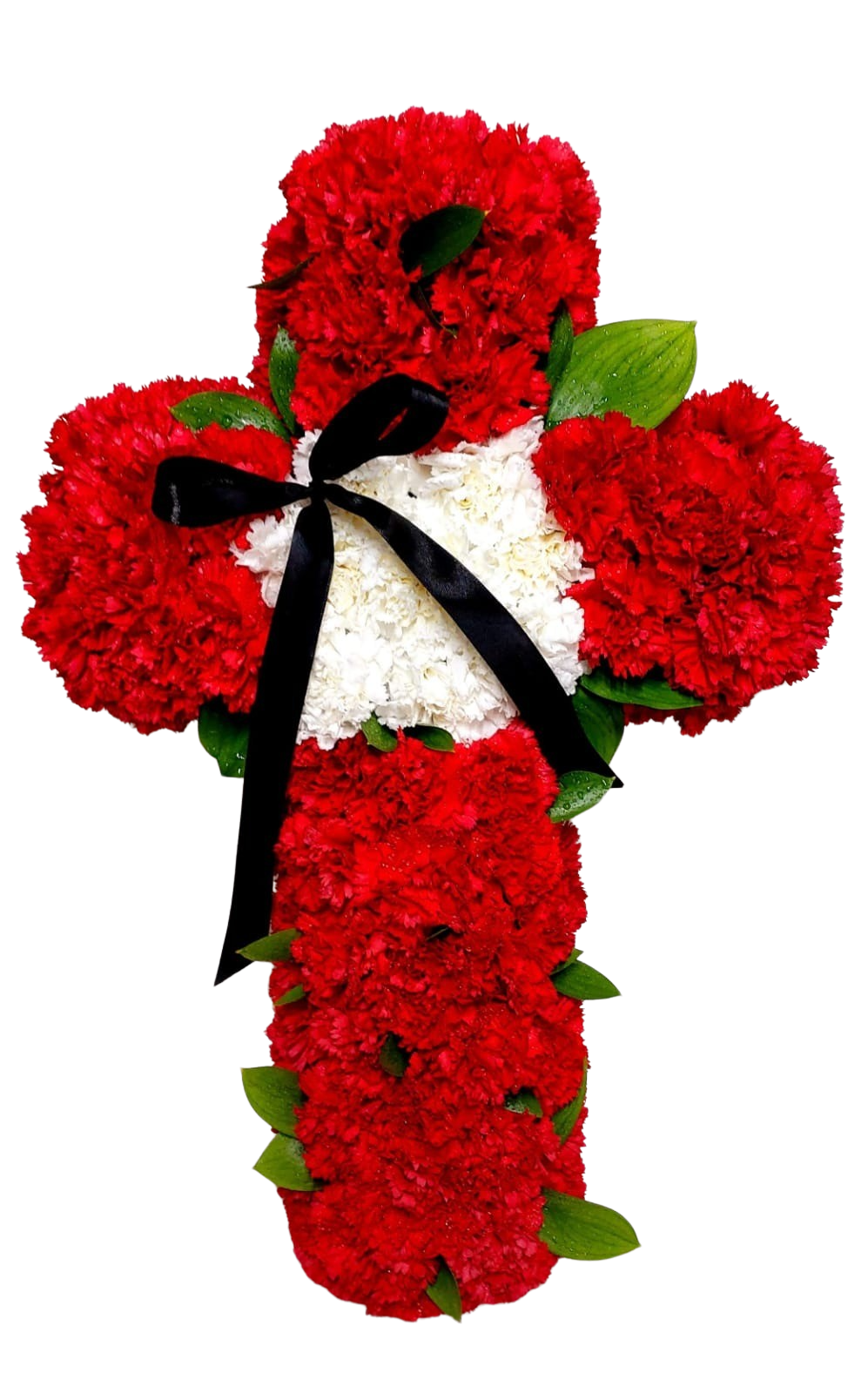 Cruce funerară din garoafe pe burete floral, 40–50 cm – Floraria Mariei