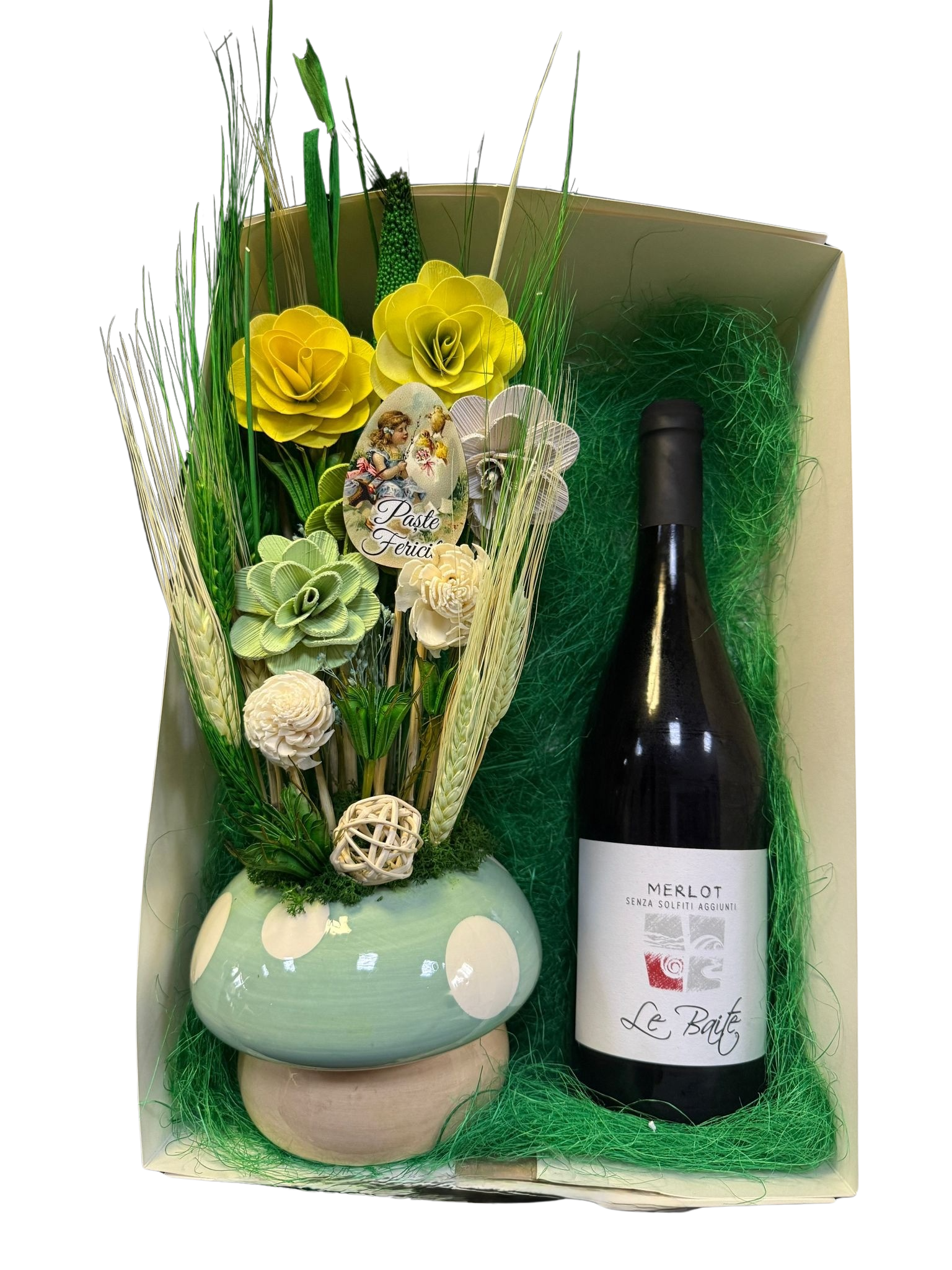 Aranjament de Paște din flori uscate cu vin roșu Merlot vegan (Le Baite) – Floraria Mariei - imagine 2