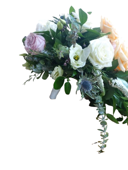 Buchet de cununie curgător cu trandafiri mini rose și lisianthus – Floraria Mariei - imagine 2