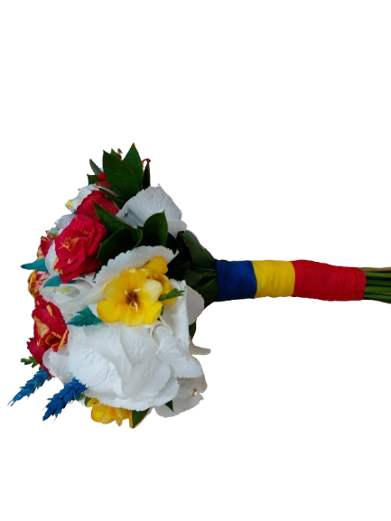 Buchet Cununie Tricolor – hortensie, minirose, lisiantus, frezii și spice de grâu - imagine 2