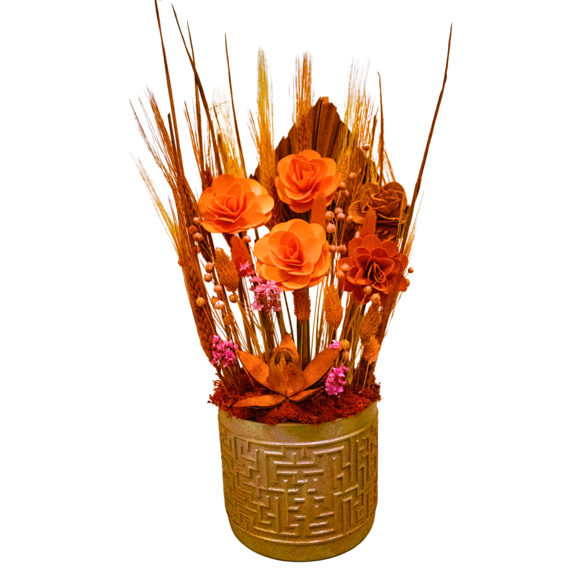 Aranjament de flori uscate portocaliu în vas ceramic – Floraria Mariei - imagine 2