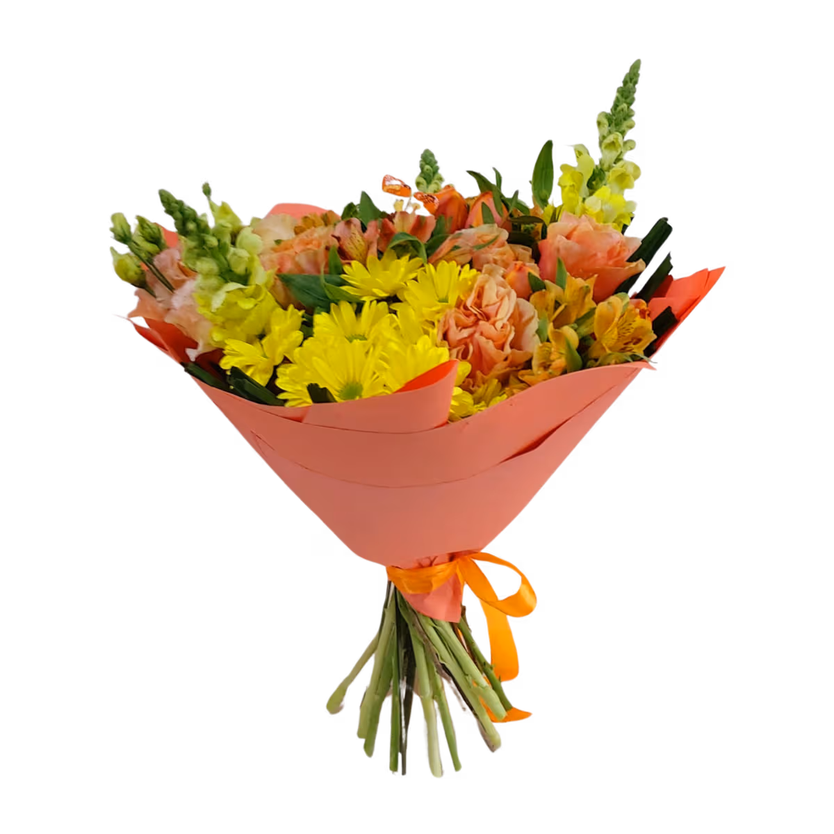 Buchet de flori în tonuri de portocaliu, cu trandafiri și alstroemeria – Floraria Mariei - imagine 2