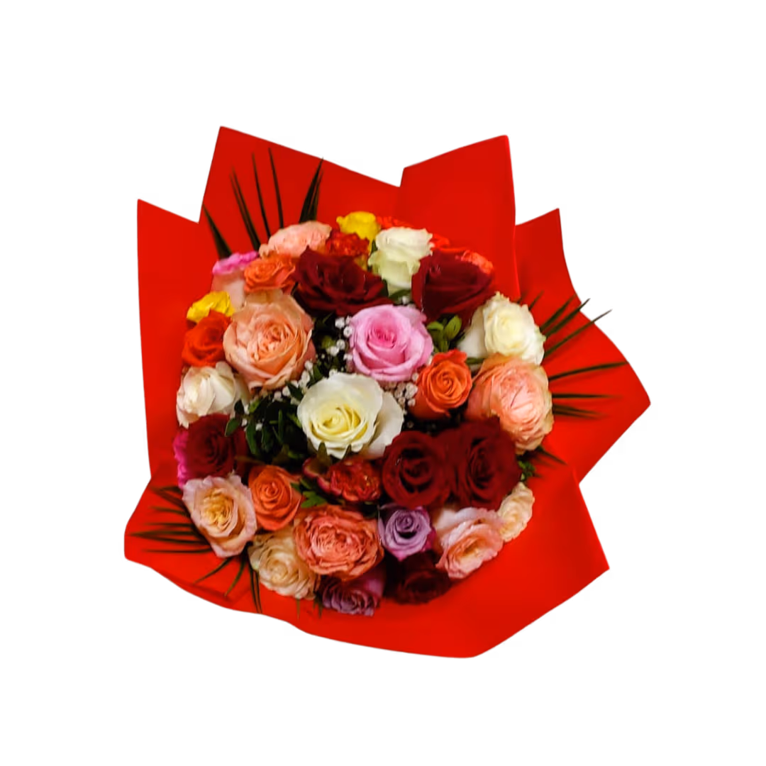 Buchet cu 33 de trandafiri colorați – Floraria Mariei - imagine 2