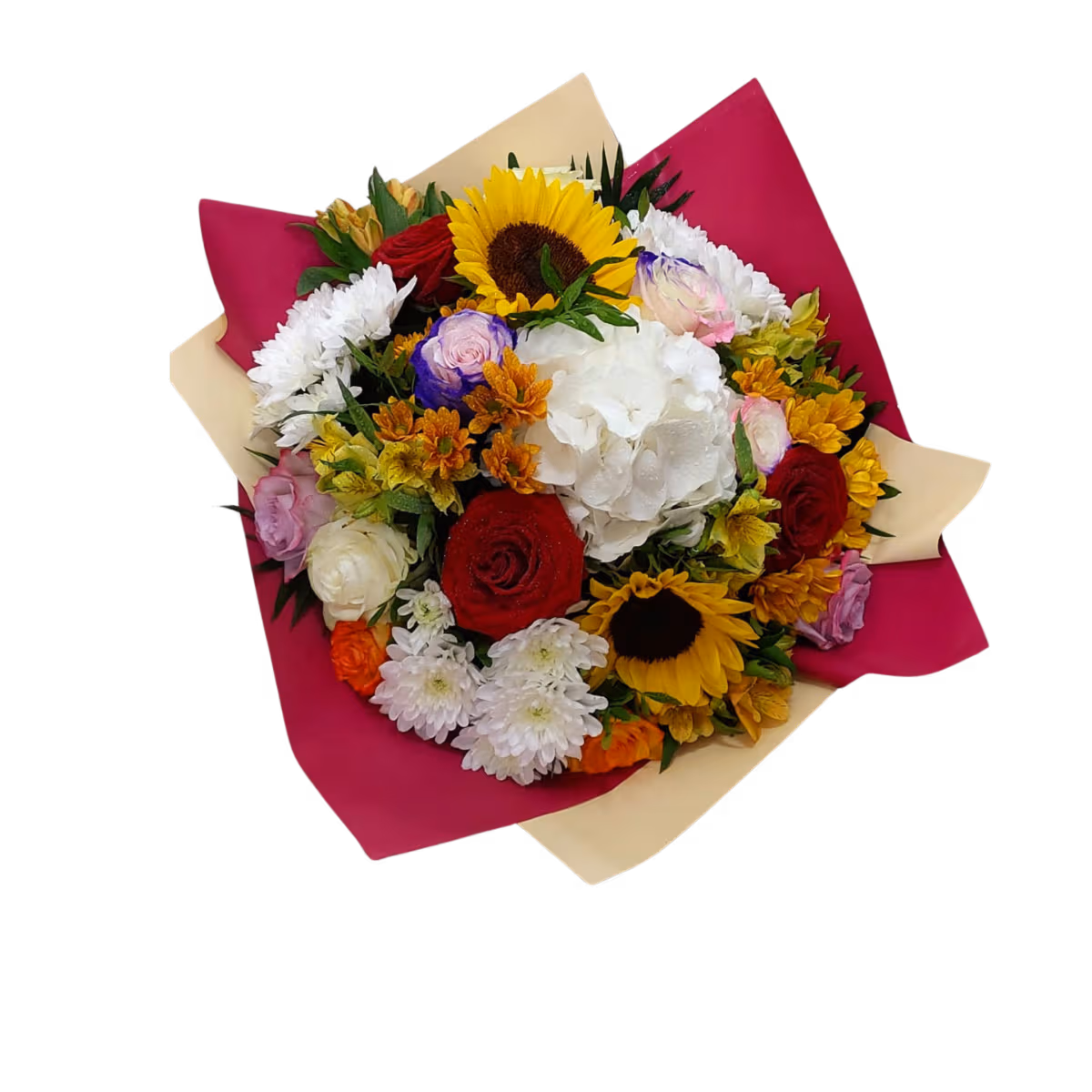 Buchet de toamnă Florăria Mariei cu floarea-soarelui, hortensie și crizanteme - imagine 2