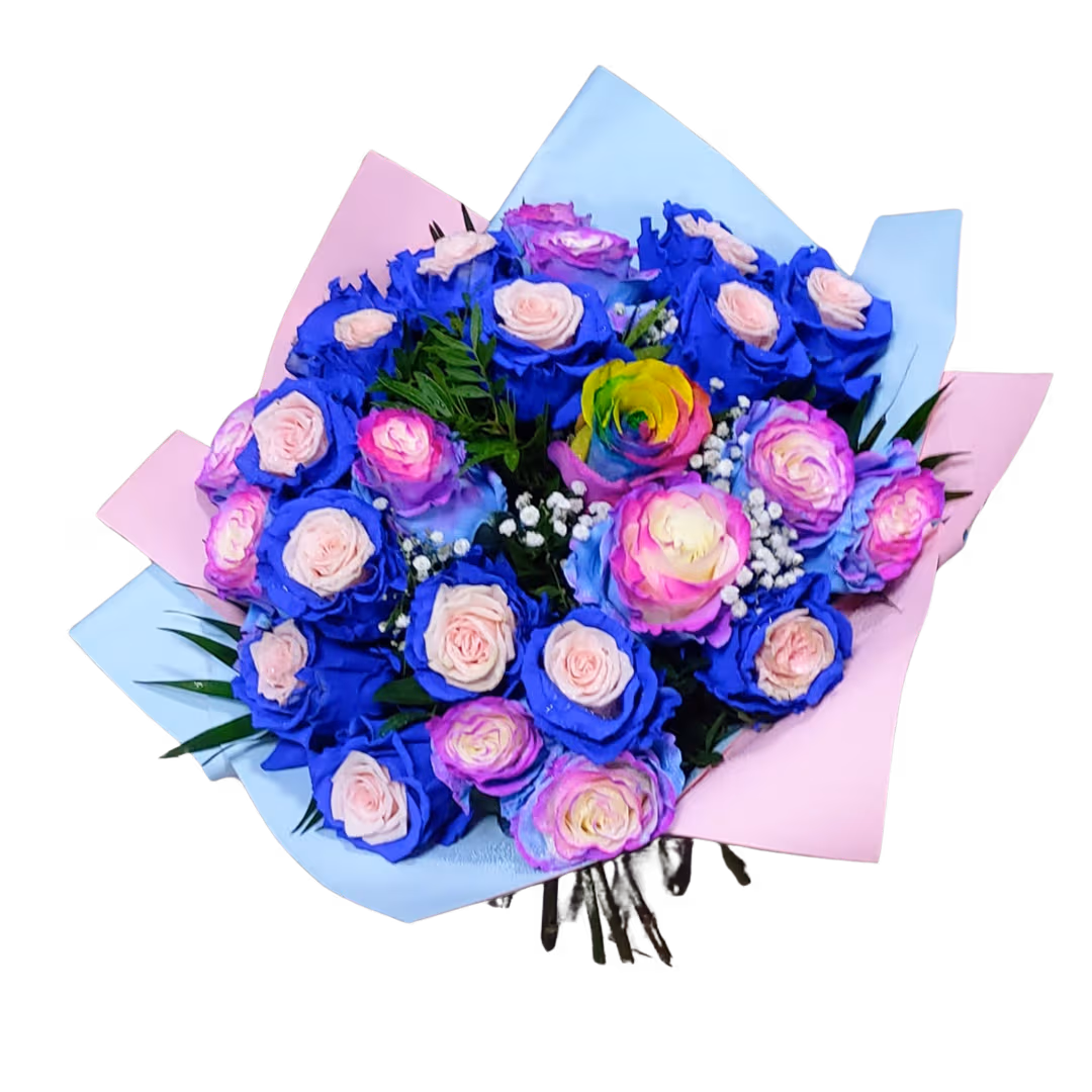Buchet cu 25 trandafiri multicolori – Floraria Mariei