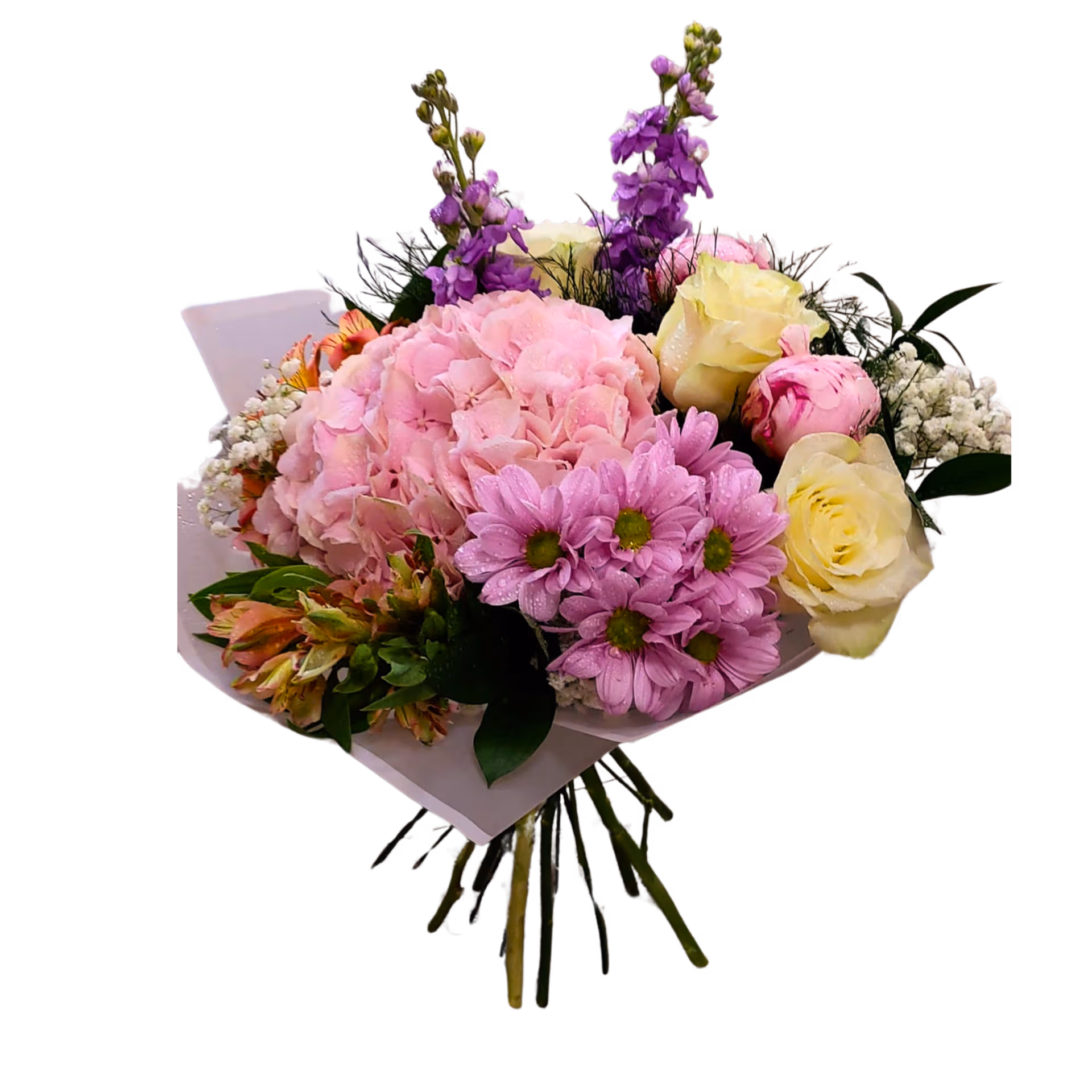 Buchet de vară parfumat cu hortensie, bujori și trandafiri – Floraria Mariei