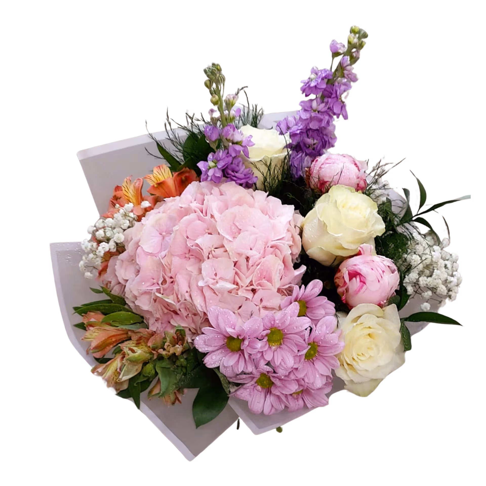 Buchet de vară parfumat cu hortensie, bujori și trandafiri – Floraria Mariei - imagine 2