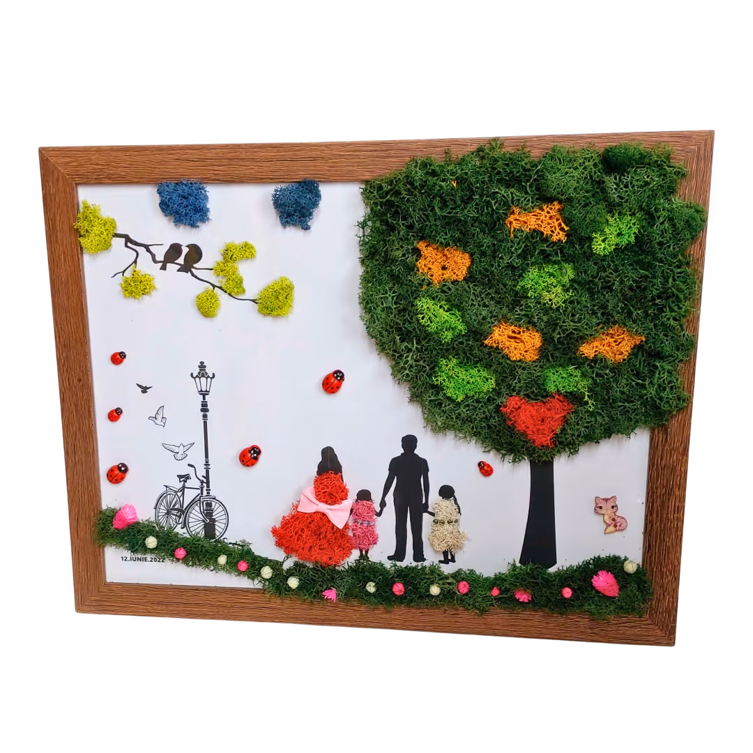 Tablou cu licheni pentru familie A3, cadou pentru nași – Floraria Mariei