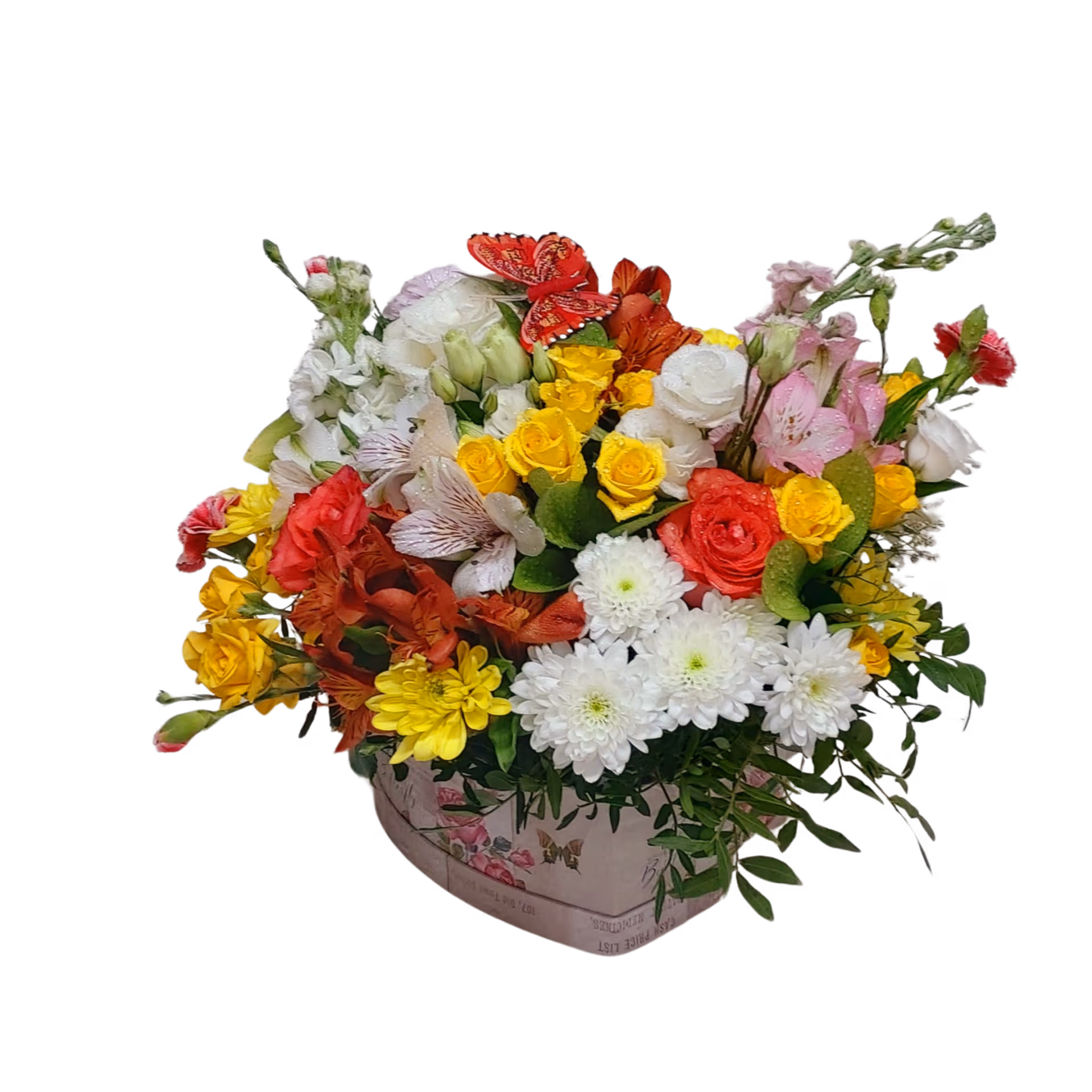 Aranjament în cutie inimă galben și alb cu flori mixte – Floraria Mariei - imagine 3