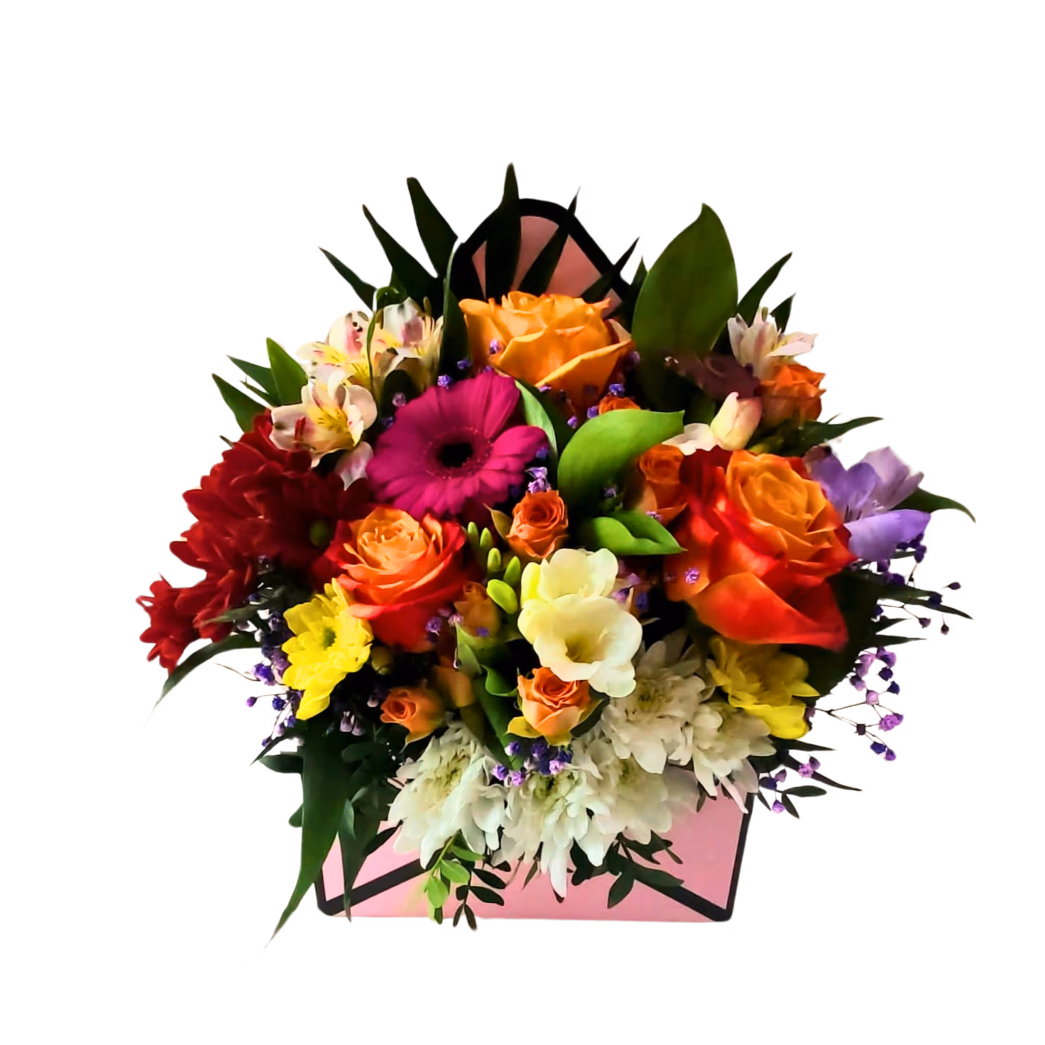 Aranjament plic cu mix de flori naturale în cutie tip plic – Floraria Mariei - imagine 2