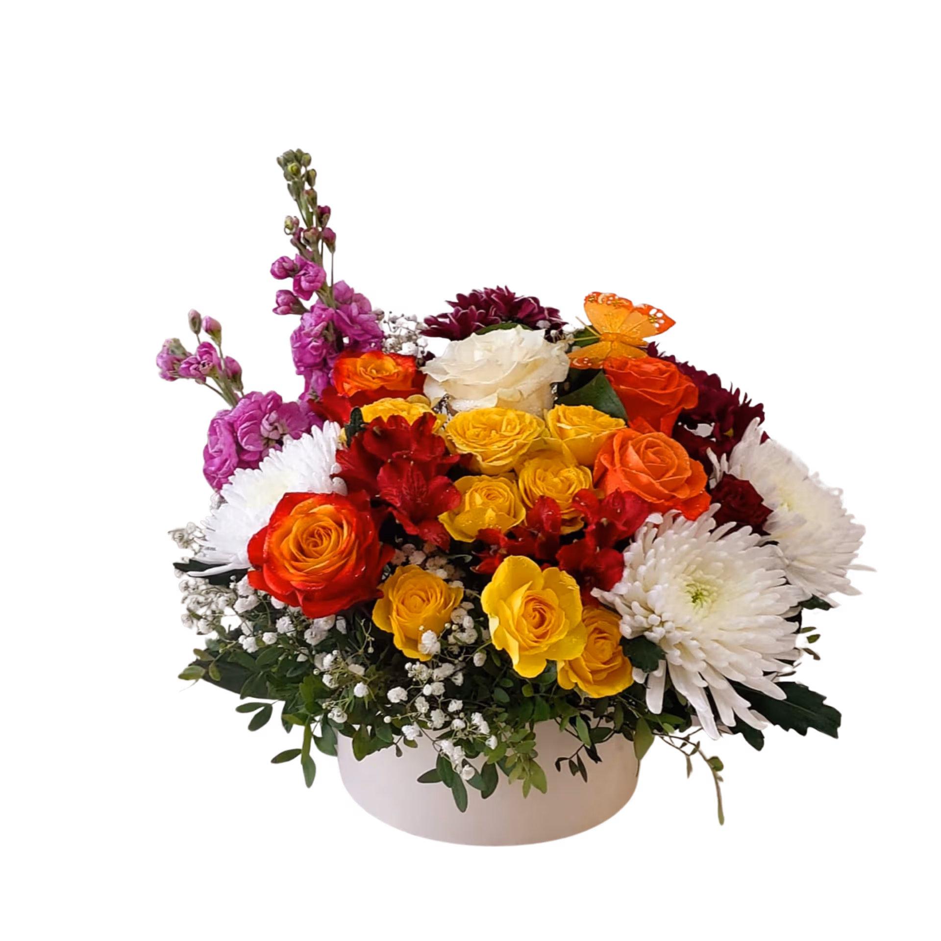 Aranjament în cutie rotundă cu flori de sezon – Floraria Mariei - imagine 2