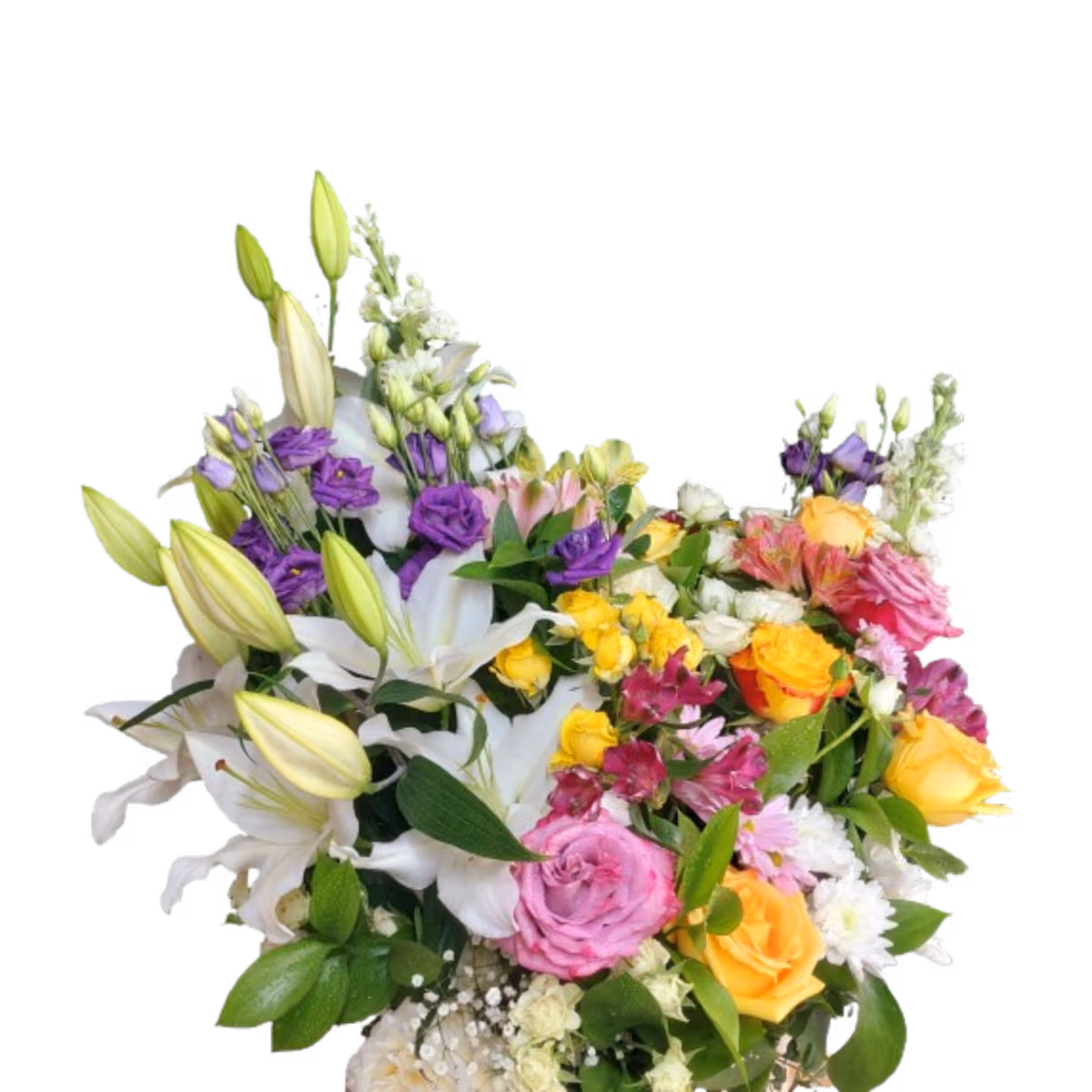 Aranjament extravagant în cutie cu crin imperial, lisianthus și trandafiri – Floraria Mariei - imagine 2